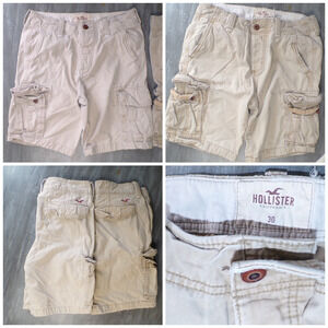 2 pair Y2K Hollister Cargo Shorts 30 x 9" inseam Khaki Button Fly Distressed vtg
